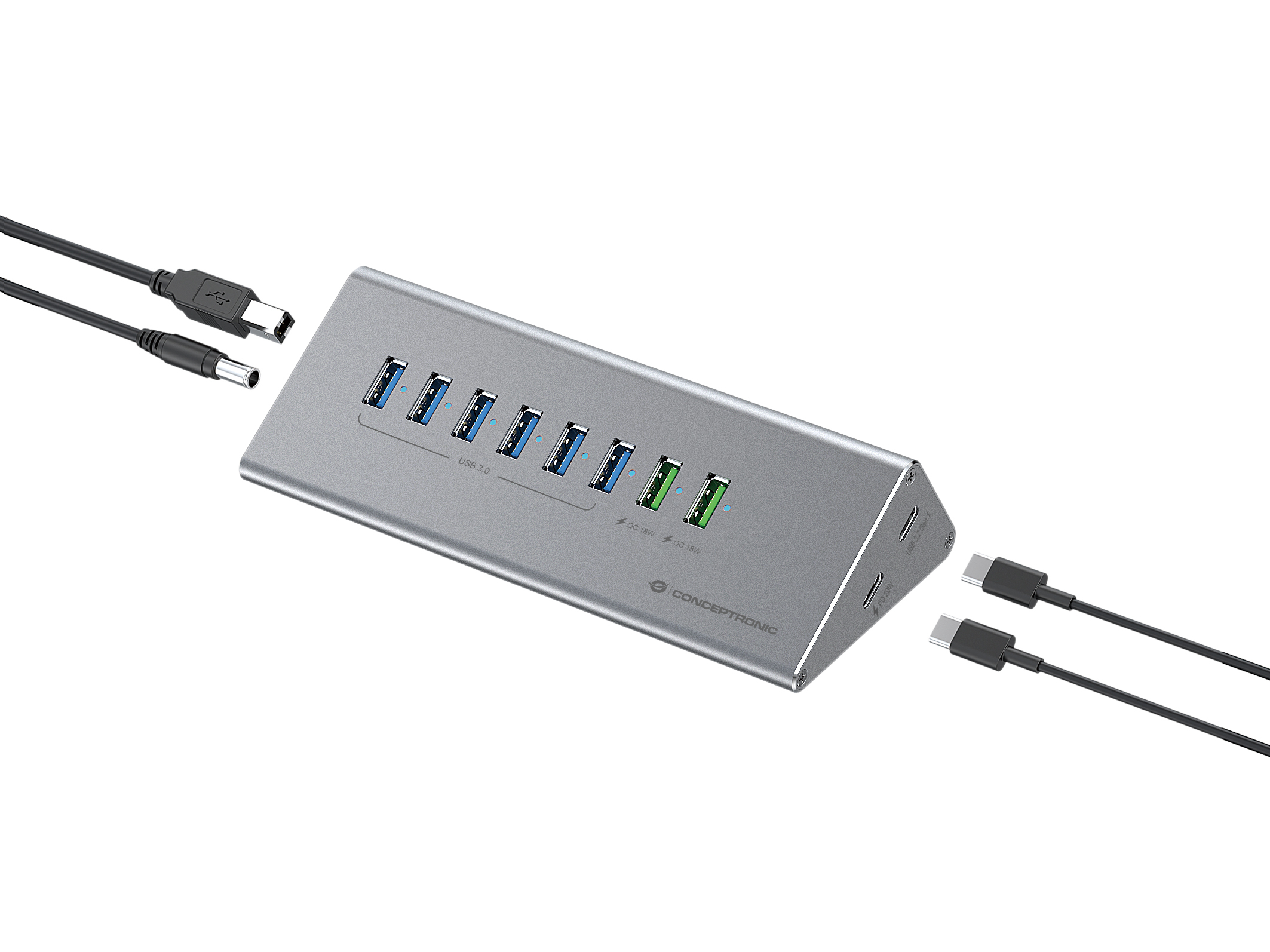 Conceptronic HUBBIES18G gränssnittshubbar USB 3.2 Gen 1 (3.1 Gen 1) Type-B 5000 Mbit/s Grå