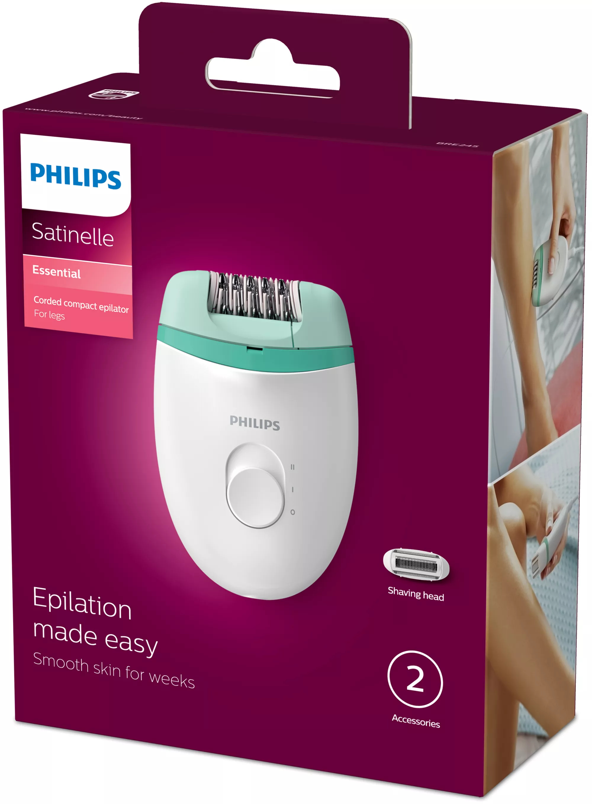 Philips Satinelle Essential BRE245/00 epilator Green, White – image 2