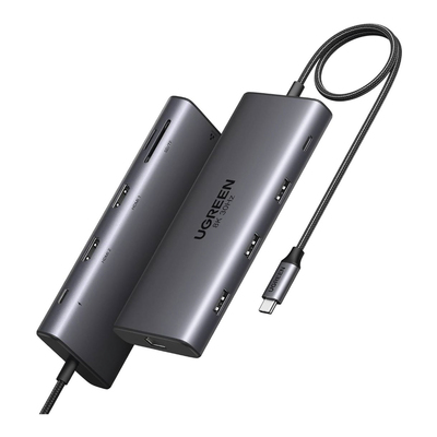 15534 HUB USB-C Docking Revodok Pro 210 10 en 1 2 Puertos HDMI 8K4K60Hz 3 USB-A USB-C 5Gbps USB-C PD Carga 100W RJ45 Gigabit Ethernet Lector Tarjetas SD Micro SD TF Simultáneo Carcasa de Aluminio 15534