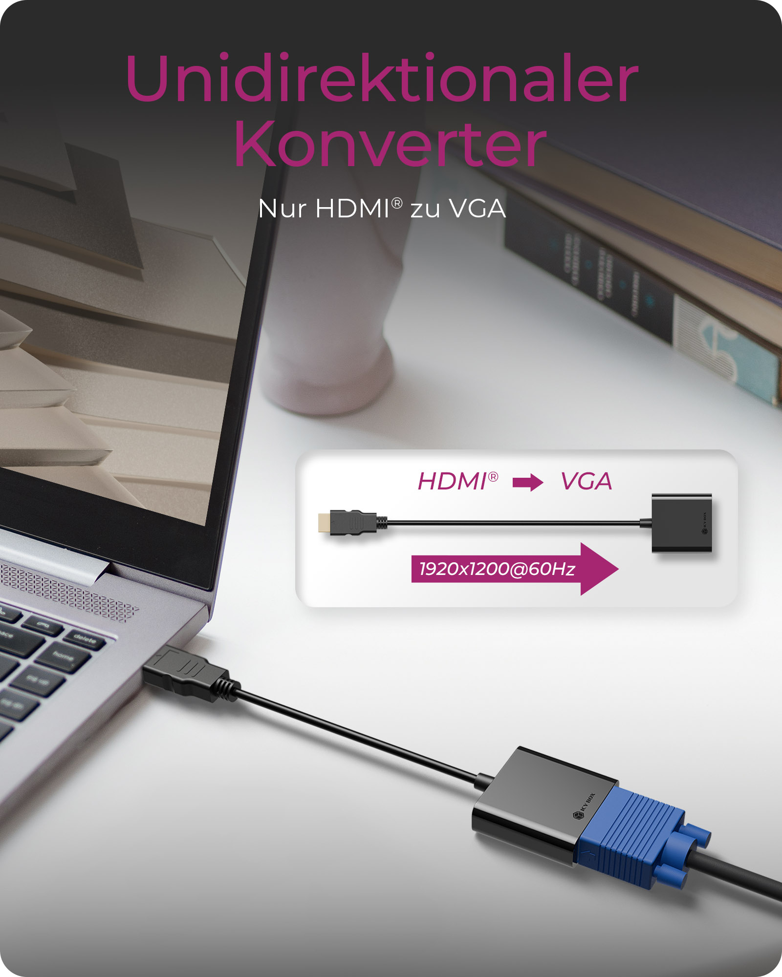 Adapter IcyBox HDMI A-Typ zu VGA Adapter
