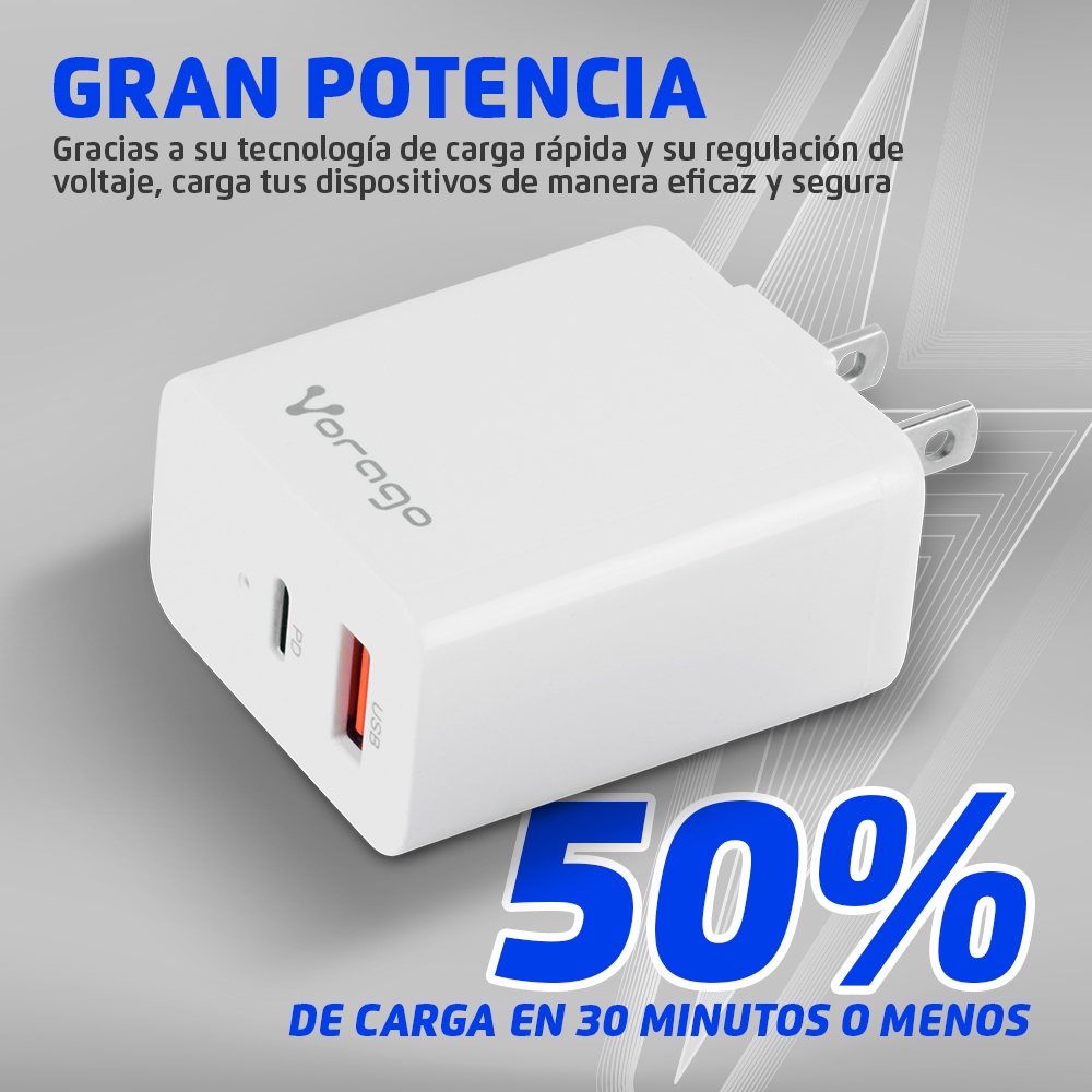 Cargador de Pared Vorago AU-350 - USB 3.0 - USB-C - Blanco - AU-350-WH Cargador de Pared Vorago AU-350 - USB 3.0 - USB-C - Blanco - AU-350-WH