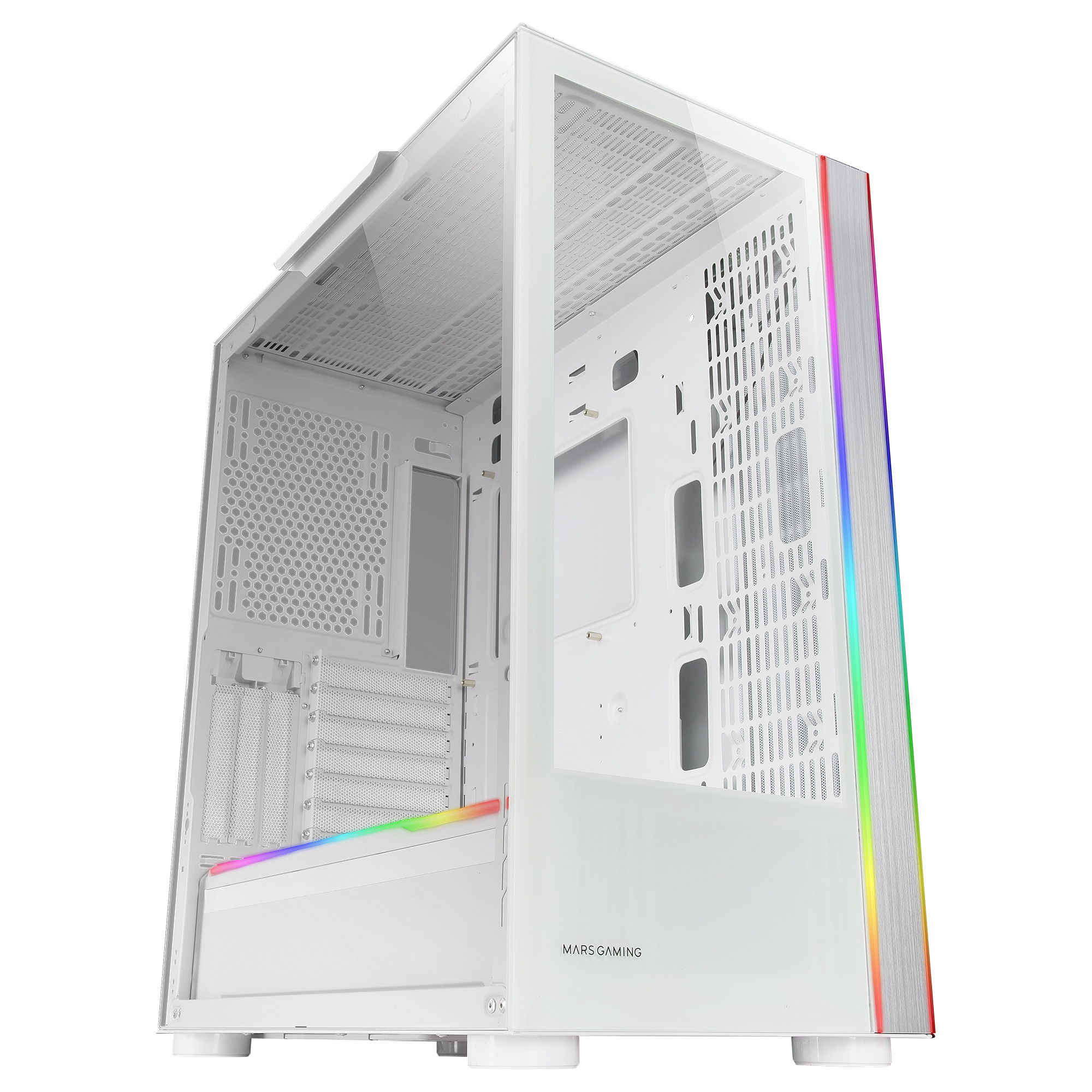 Mars Gaming MC-ULTRA White Custom XXL E-ATX Gaming Tower Dual ARGB LED Stripes Dual Tempered Glass Windows Dual Vertical Camera Structure – image 5