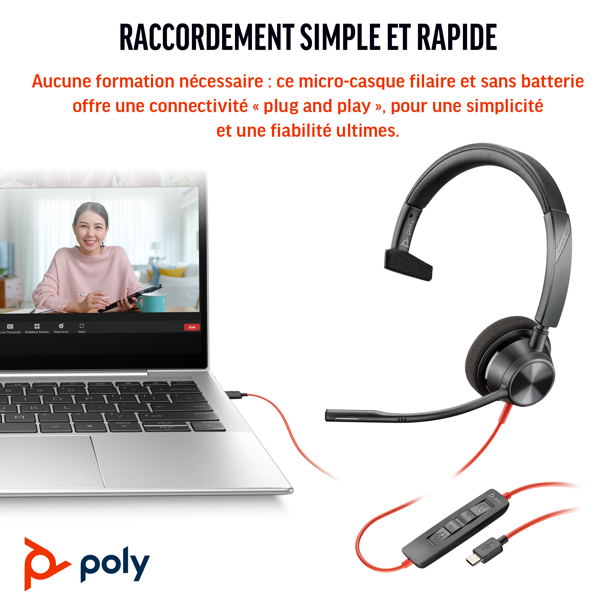 HP Poly Blackwire 3310 Monaural Microsoft Teams Certified USB-C Headset +USB-C/A Adapter. Weight: 103 g