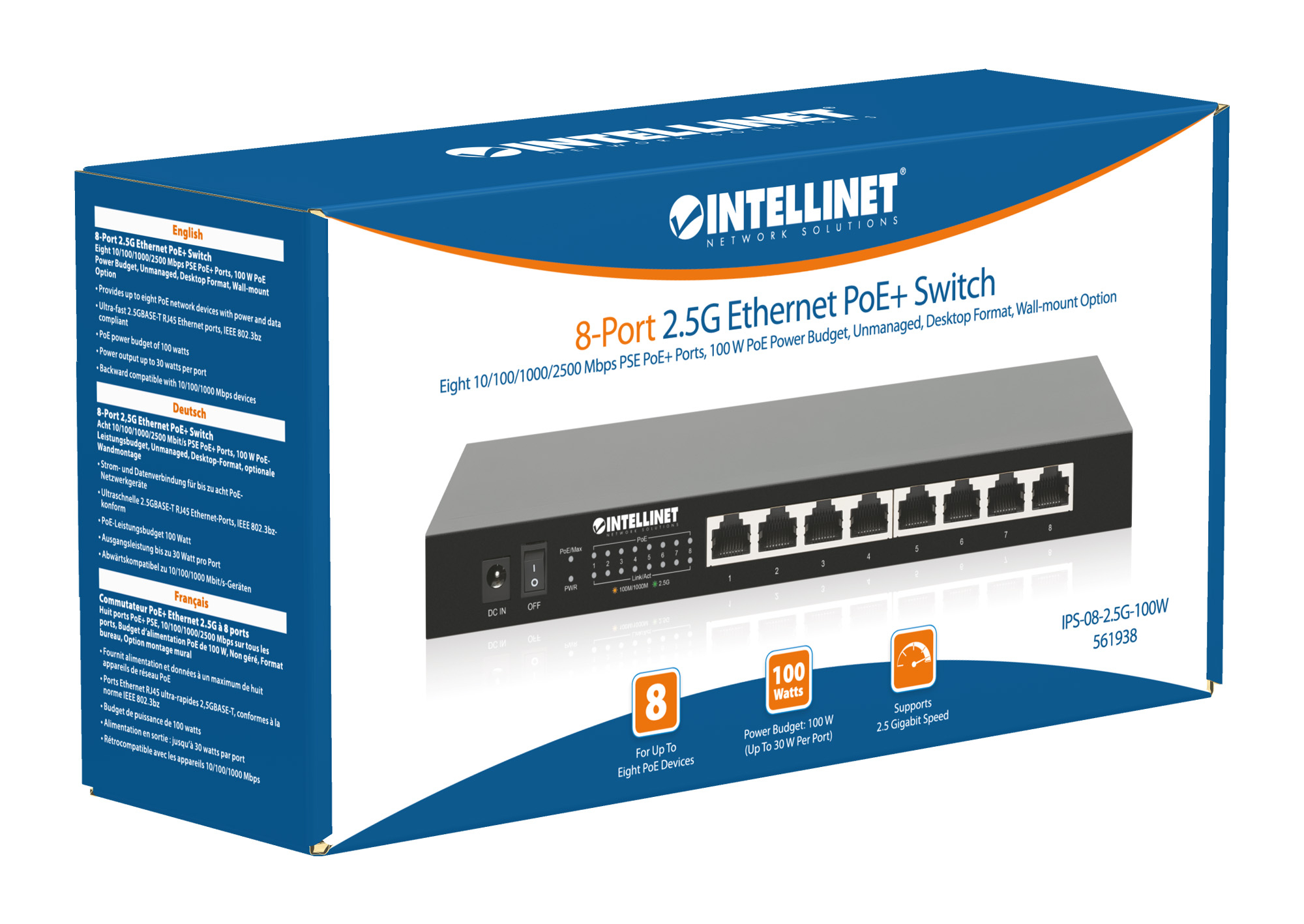 Intellinet 8-Port 2.5G Ethernet PoE+ Switch Eight 10/100/1000/2500 Mbps PSE PoE+ Ports, 100 W PoE Power Budget, Unmanaged, Desktop Format, Wall-mount Option (wi – image 9