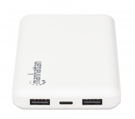 Manhattan Power Bank, 10000 mAh, Output: 2x USB-A (2.1A & 1A), Input: USB-C & Micro-USB (both 2A), White, One Year Warranty – image 6