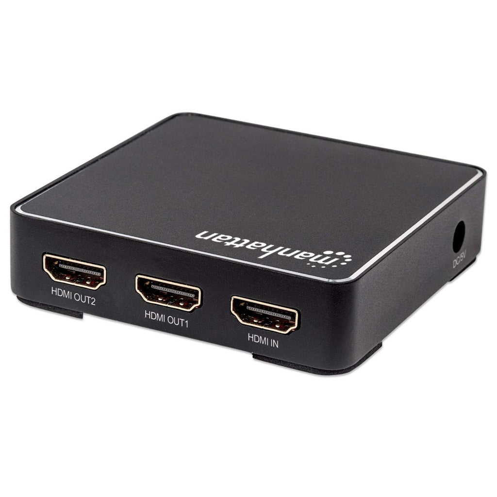 Manhattan HDMI Splitter 2-Port , 4K@60Hz, Displays output from x1 HDMI source to x2 HD displays (same output to both displays), AC Powered (cable 1.2m), Black, – image 4