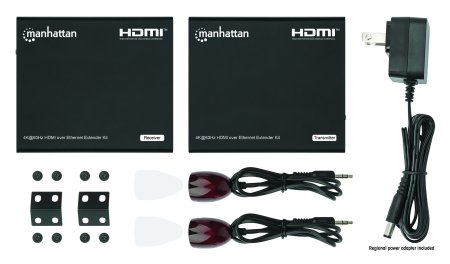 Manhattan 4K HDMI over Ethernet Extender Kit, Extends 4K@60Hz signal up to 70m with a single Cat6 Ethernet Cable, Transmitter and Receiver, Power over Cable (Po – image 3
