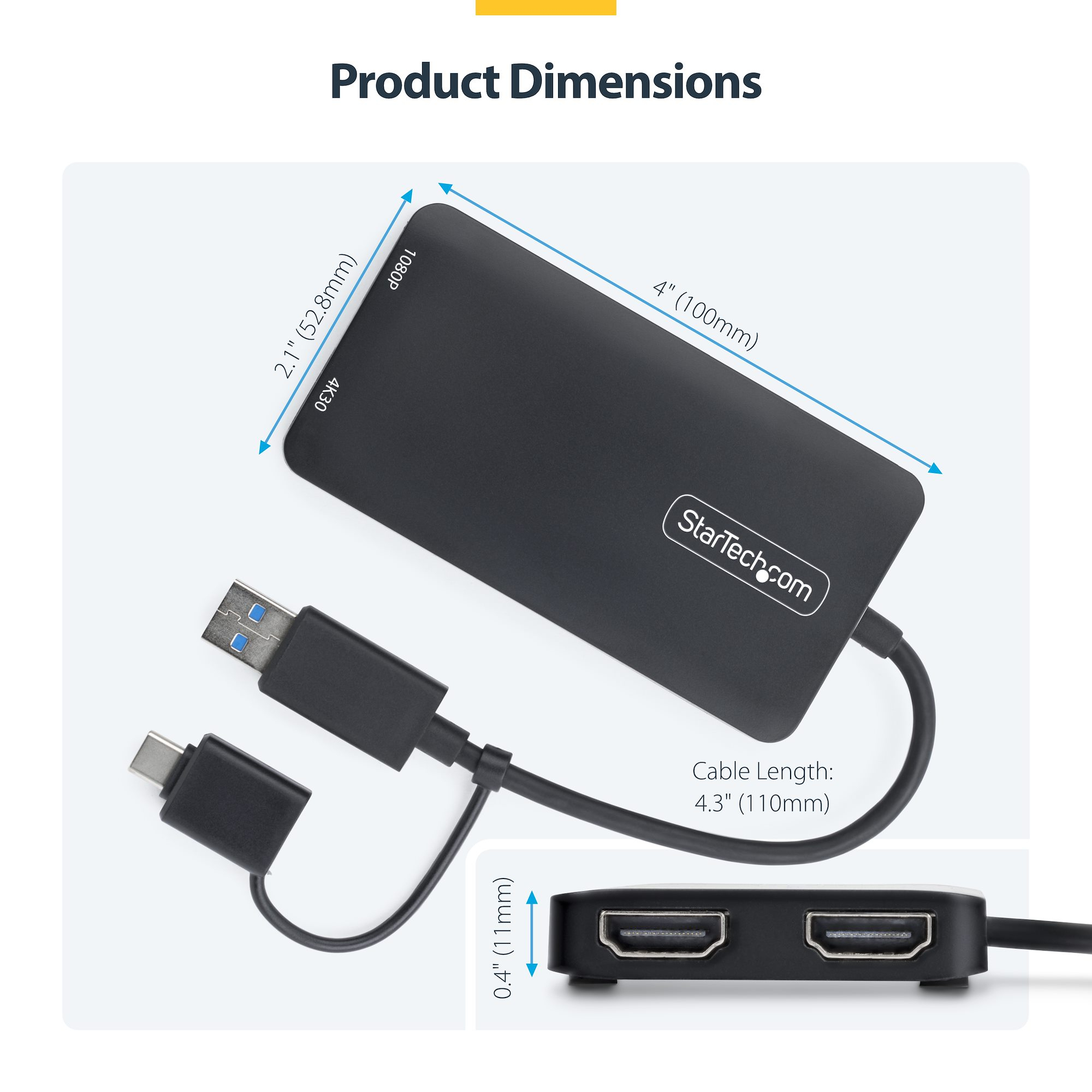 StarTech.com USB to Dual HDMI Adapter, USB A/C to 2x HDMI Displays (1x 4K30Hz – image 6