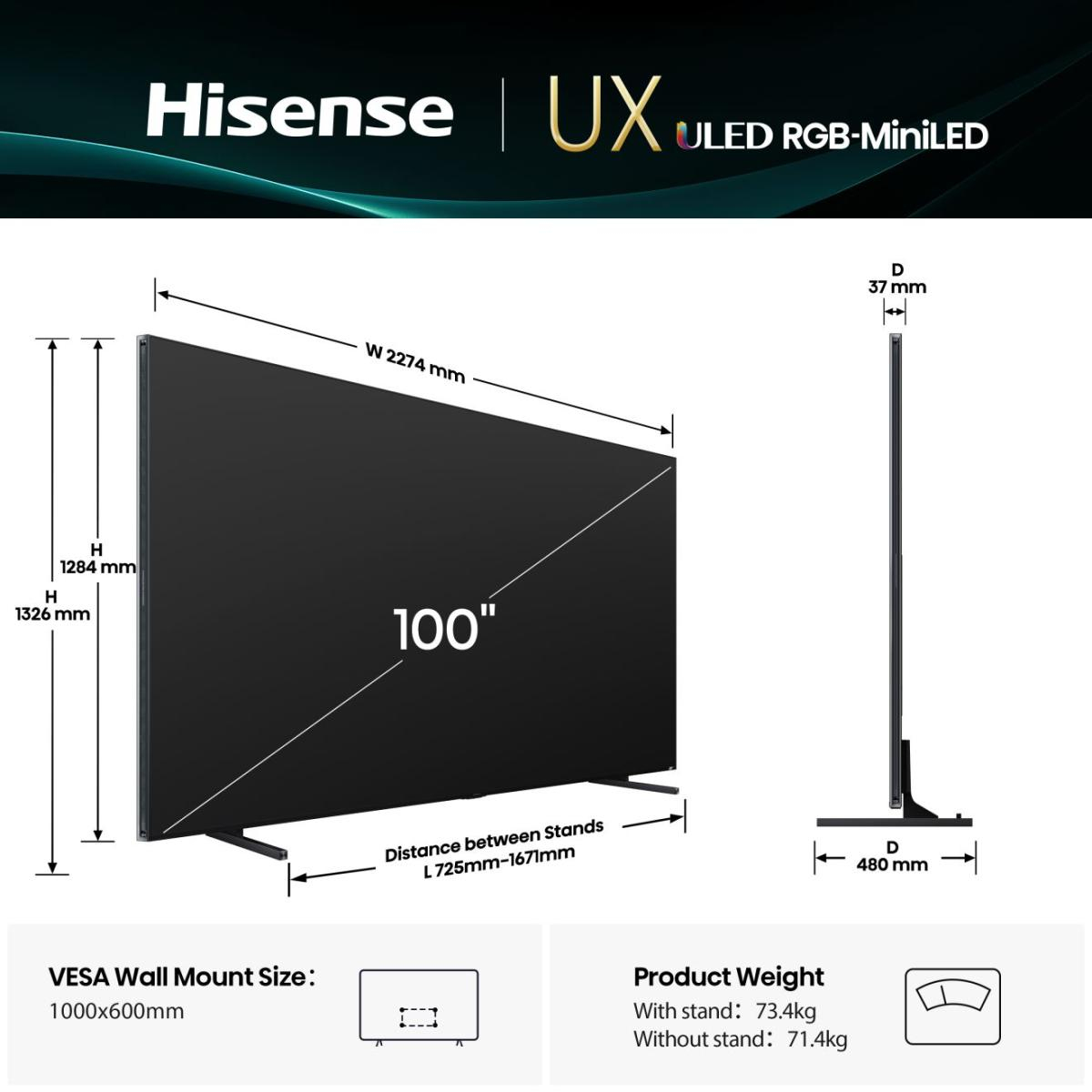 TV Hisense ULED RGB Mini LED 4K 100UXQ 253 cm 2025 — photo 2