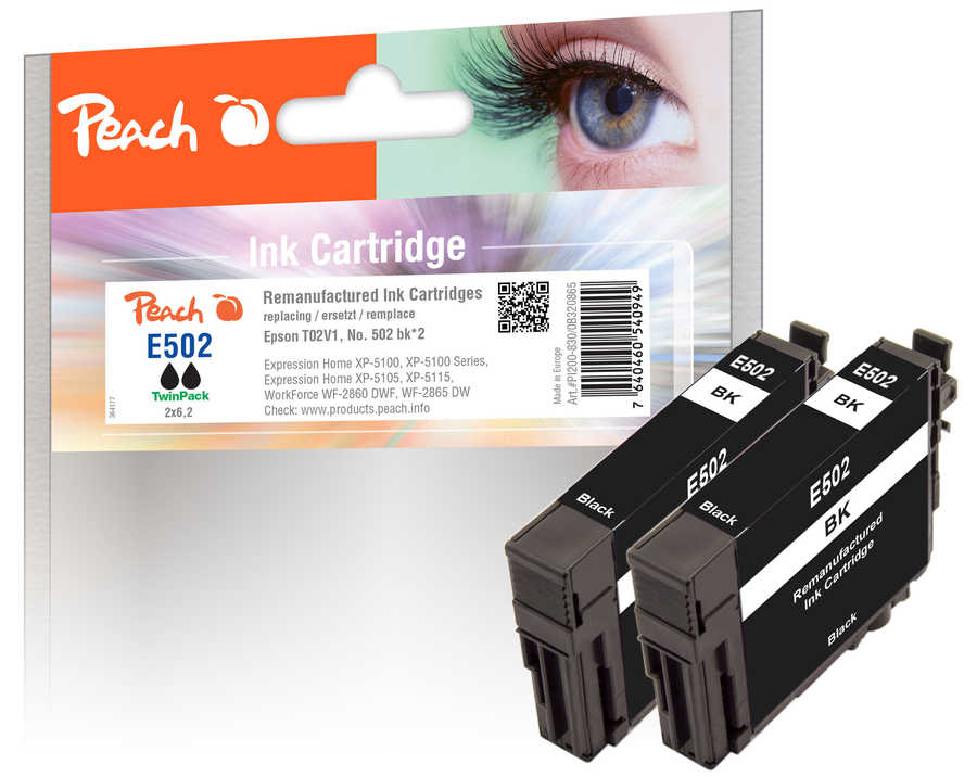 Peach PI200-830 ink cartridge 2 pc(s) Compatible Black