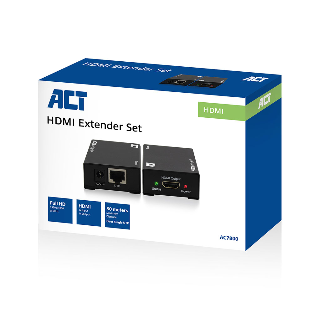 ACT AC7800 HDMI extender set, single Cat6, 50 meter, 3D support – image 2