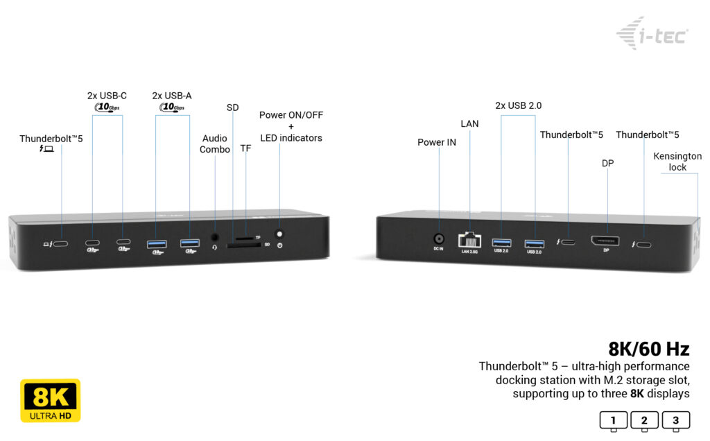 i-tec Thunderbolt 5 Triple Display Docking Station, M.2 slot, 6x USB, 2.5GLAN + Power Delivery – image 4