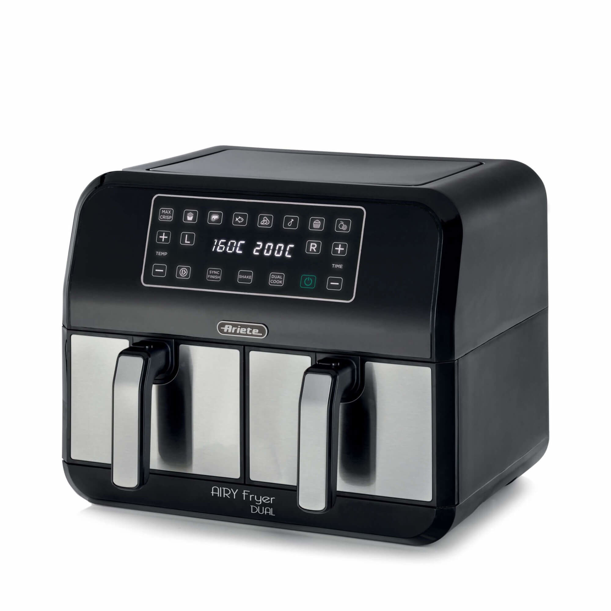 Ariete 4624 Airy Fryer Dual, Friggitrice ad aria con doppio cestello, 1700 W, Capacità 8L, 3 Funzioni di cottura, Pannello dig