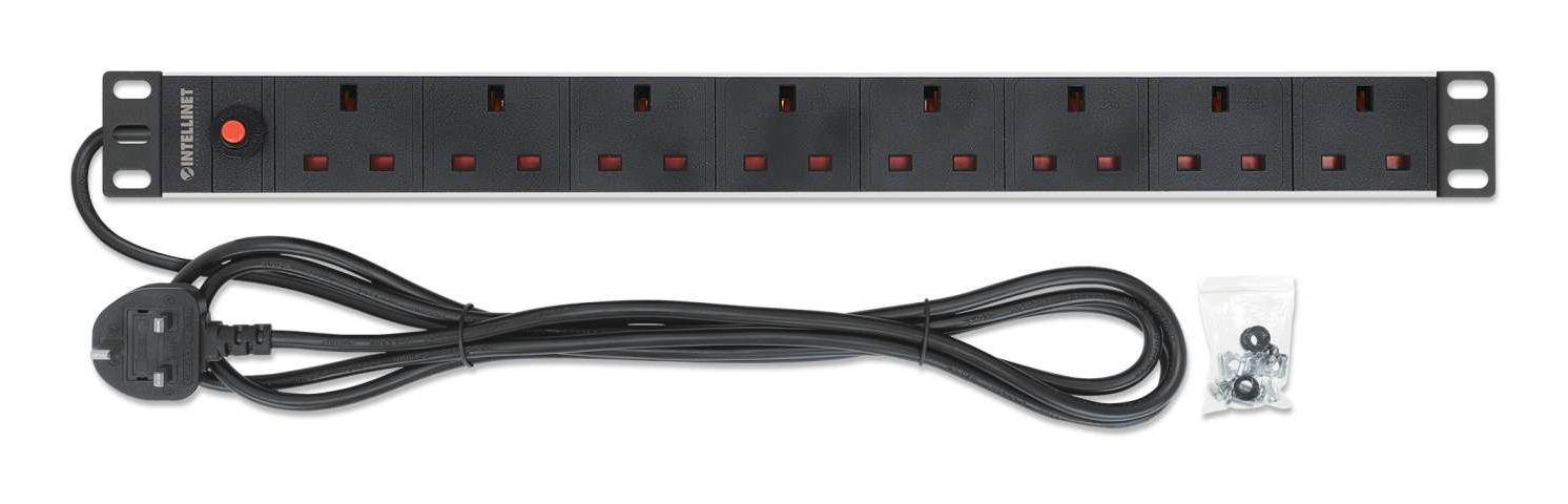 Intellinet 19" 1U PDU 7-way UK, Overload Protection, Rackmount, Power Distribution Unit, UK 3-pin outlets, 3m power cord, output – image 5