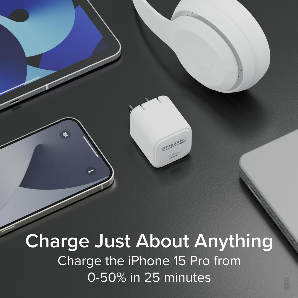 Resim Plugable Technologies PS-30C1W AC Güç Kaynaklı İç Mekan USB Tip-C Şarj Cihazı, 20V Maksimum Çıkış, Beyaz