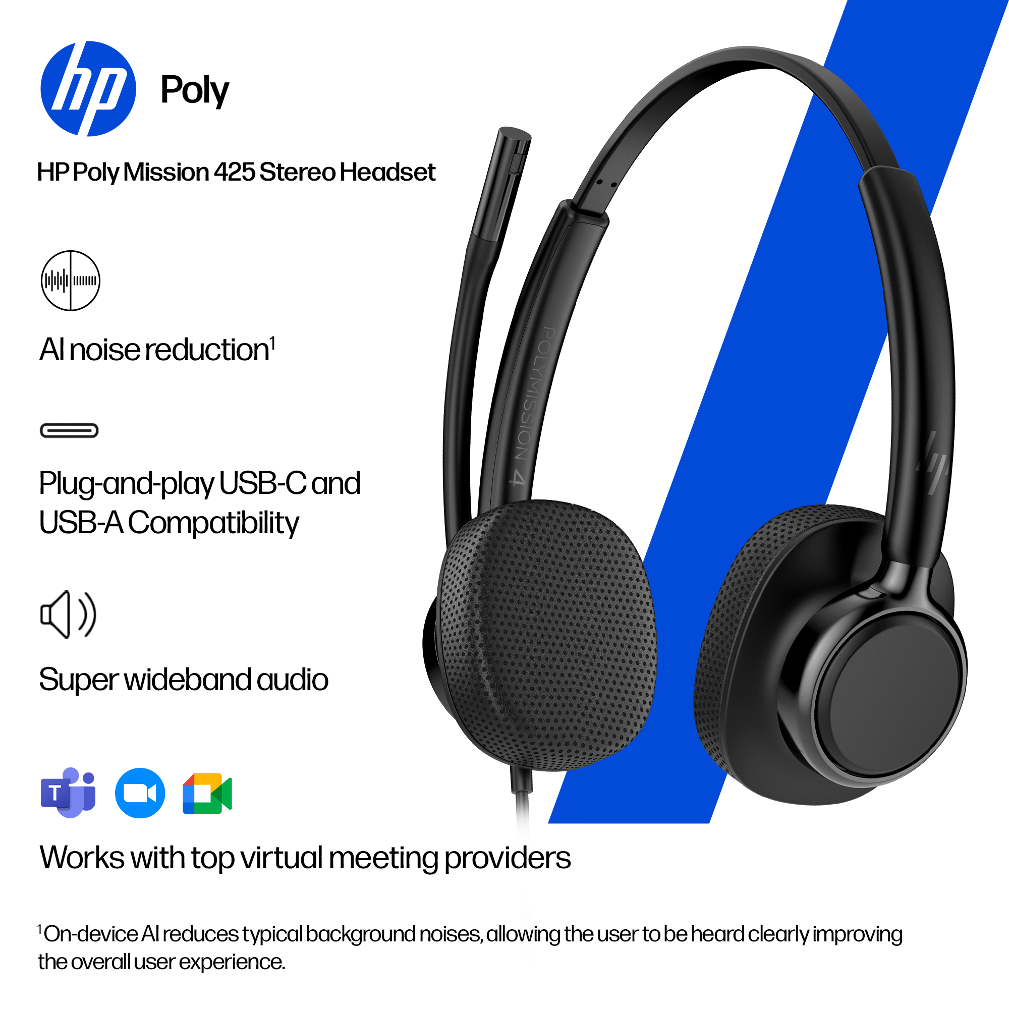 HP Poly Mission 425 Stereo USB Wired Headset TAA – image 4