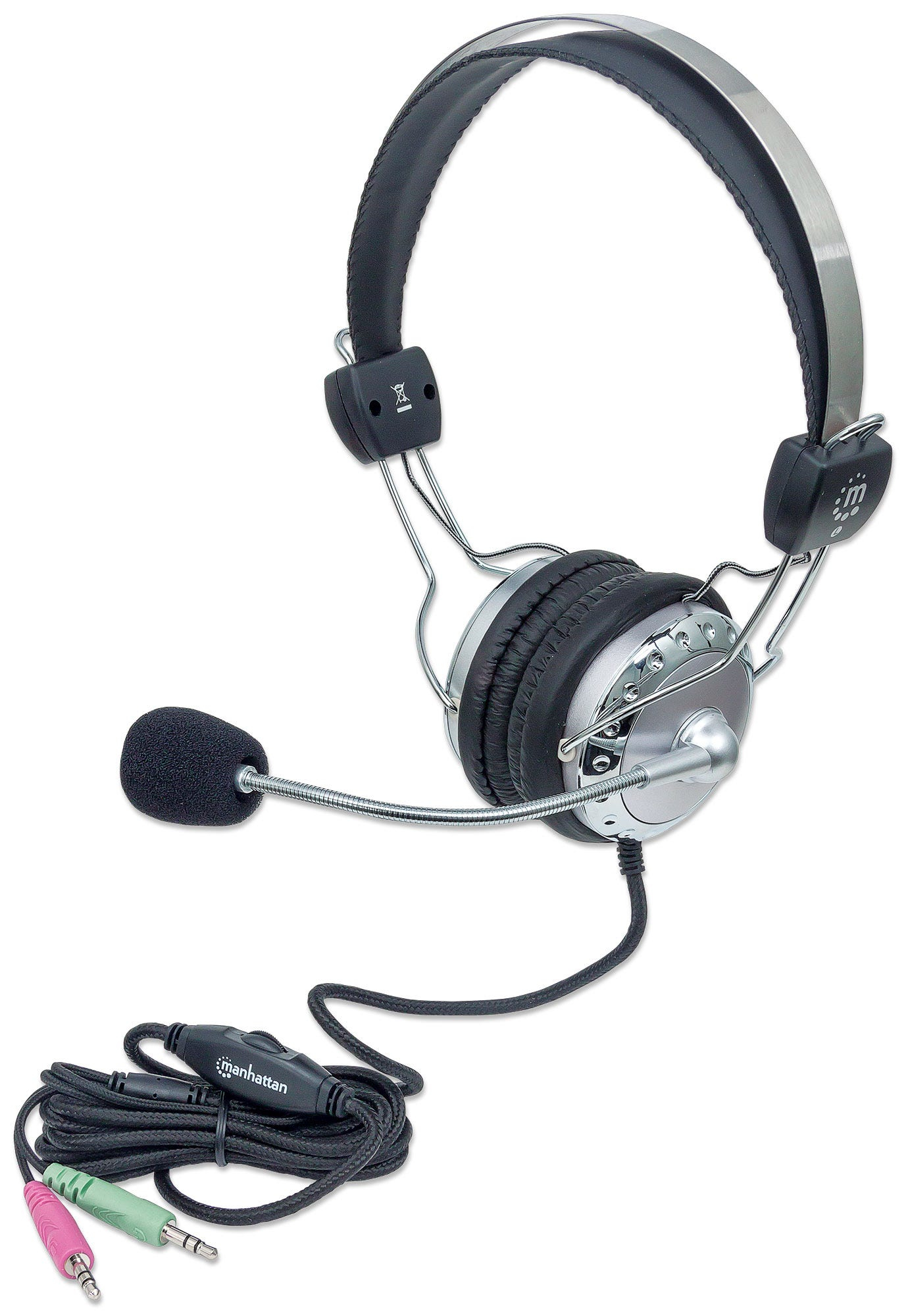 Manhattan Stereo Over-Ear Headset (3.5mm), Microphone Boom (padded), Adjustable Steel Headband, In-Line Volume Control, Ear Cushions, Std – image 1