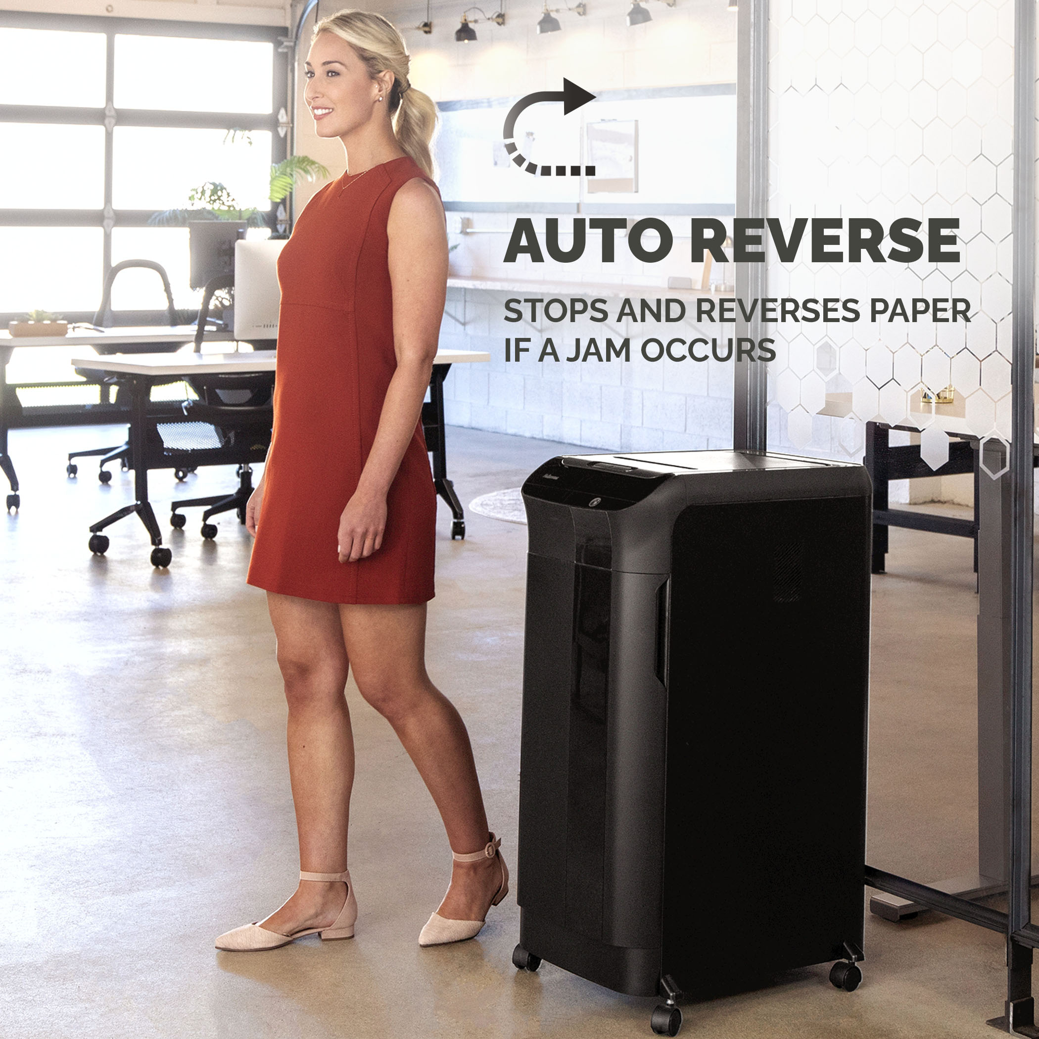 صورة Fellowes AutoMax 350C 350 ورقة آلي التغذية تمزيق متقاطع مع سلة 68 لتر، مستوى الأمان P4