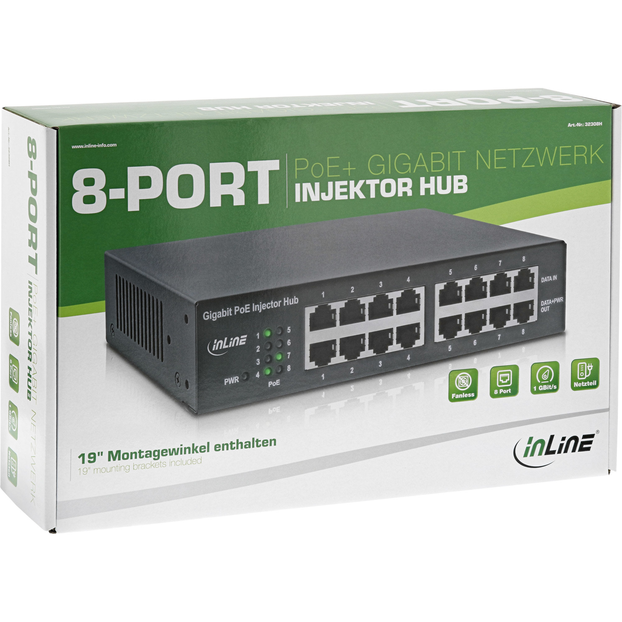 InLine PoE+ Gigabit Network Injector Hub 8 Port (8x PoE+) – image 5