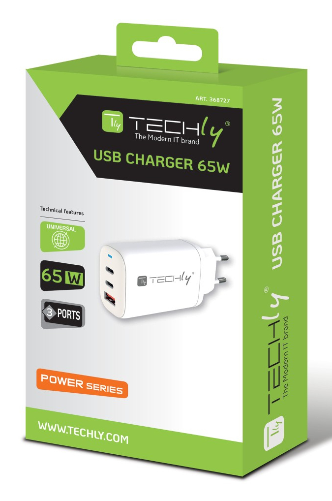 Techly IPW-USB-65W2C1A mobile device charger Laptop, Power bank, Smartphone, Tablet, Universal White AC Fast charging Indoor – image 2
