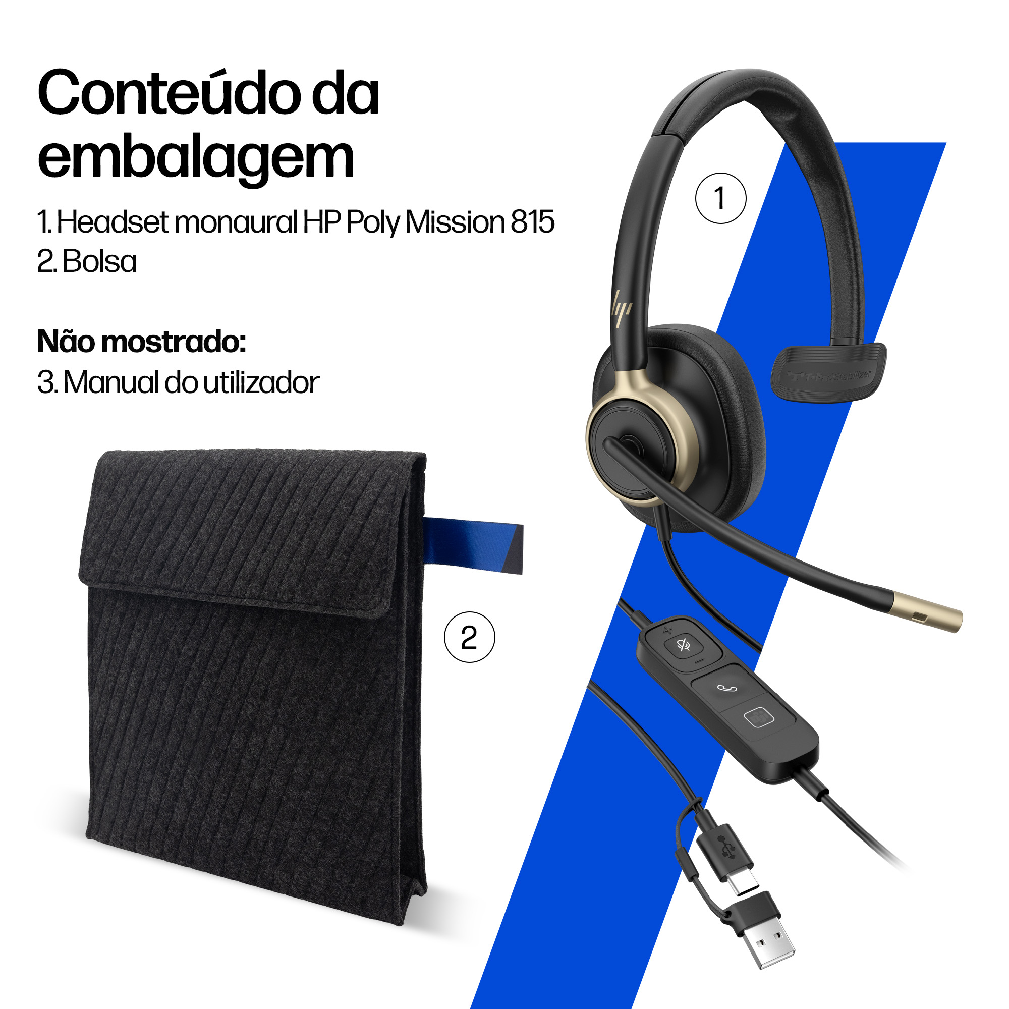 HP Poly Headset monaural USB com fios Mission 815 (a granel) — miniatura 9
