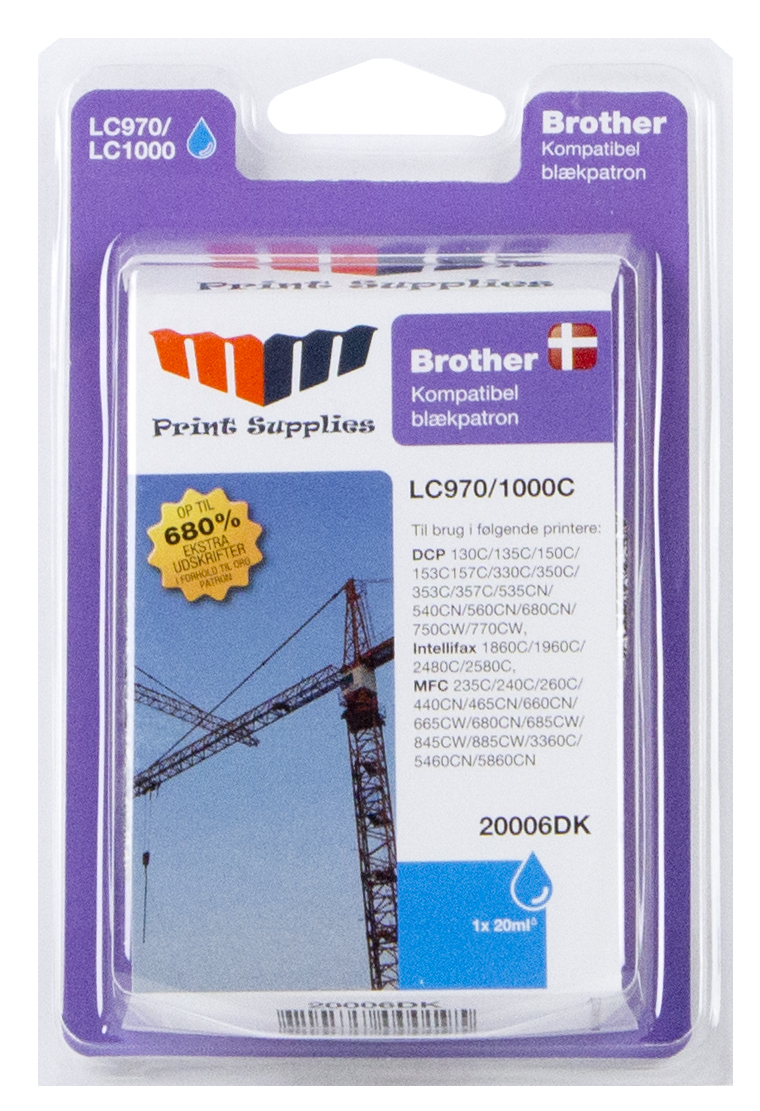 MM Cyan Inkjet Cartridge - Replaces Brother LC970C & LC1000C - 100% Extra ink compared to OEM