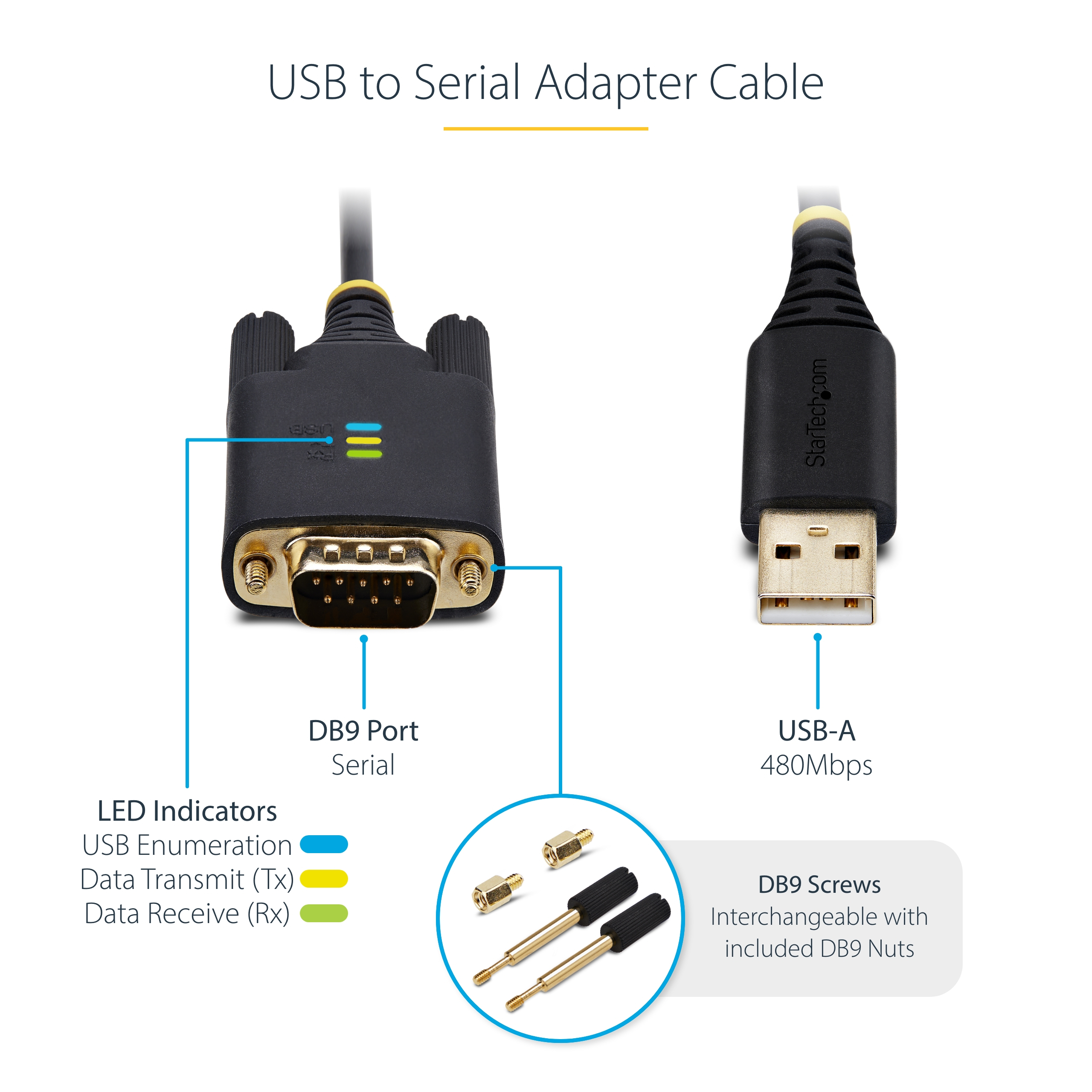 Resim StarTech.com 1P6FFC-USB-SERIAL 2m USB - DB9 Seri Adaptör Kablosu, Siyah