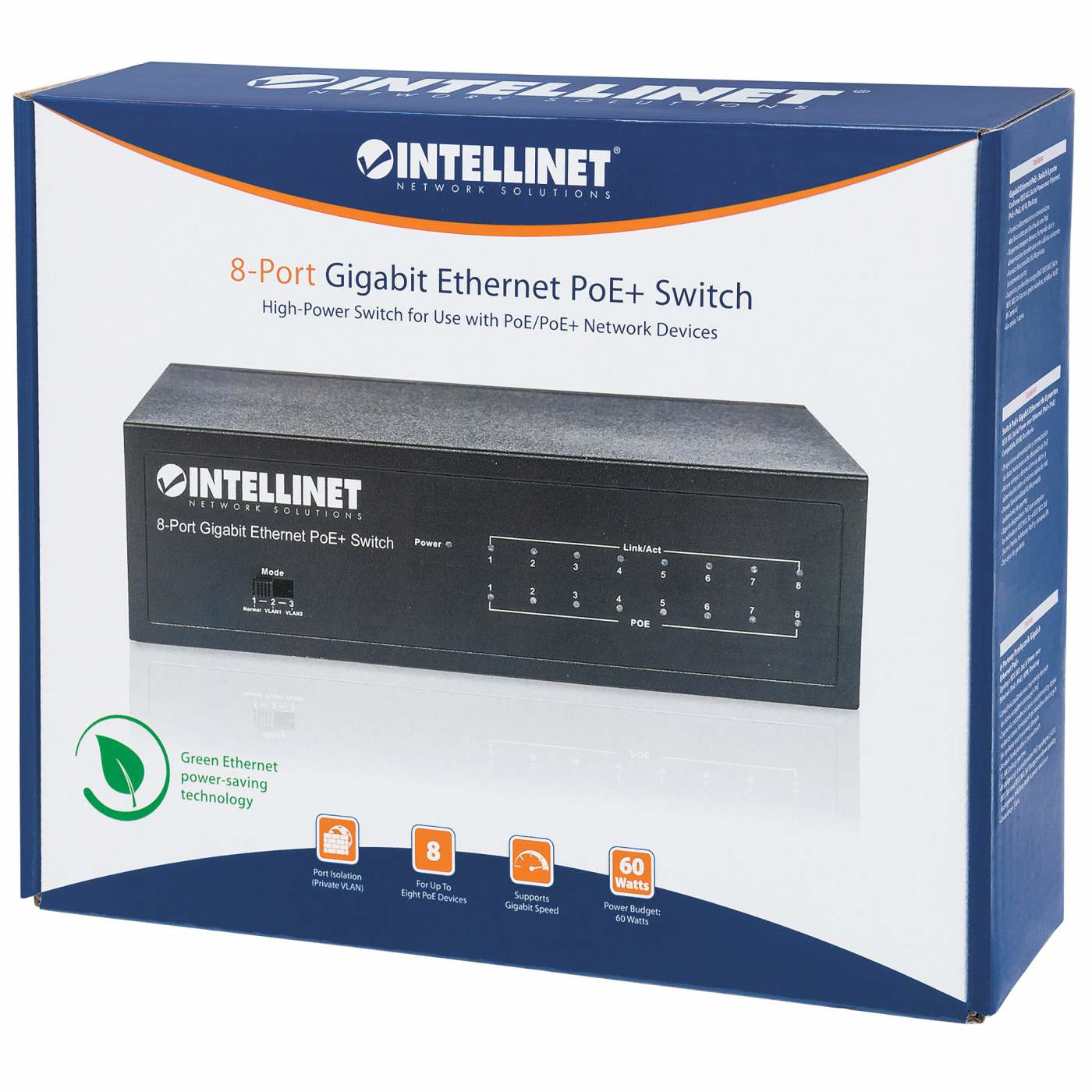 Intellinet 8-Port Gigabit Ethernet PoE+ Switch, IEEE 802.3at/af Power over Ethernet (PoE+/PoE) Compliant – image 2