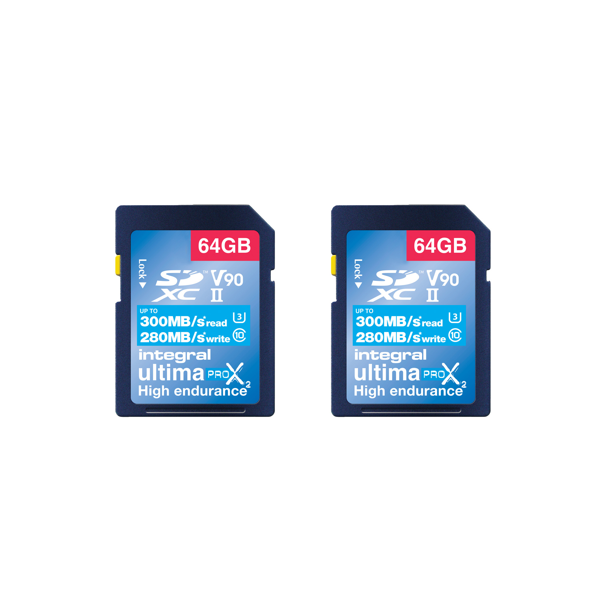 Integral 64GB 2PK SDXC UHS-II U3 CL10 V90 UP TO R-300 W-280 MBS WITH METAL CARD CASE – image 1