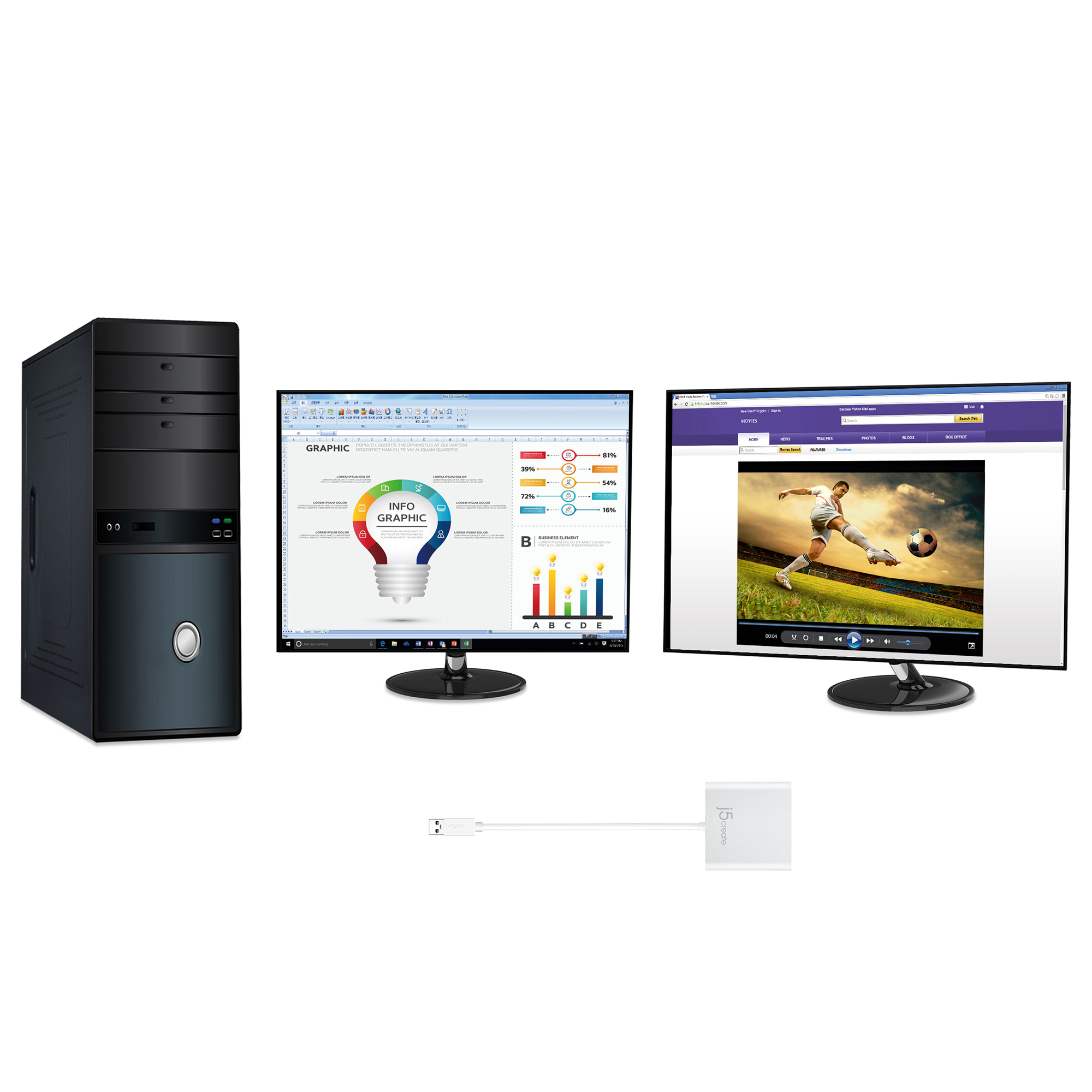j5create JUA365 USB™ 3.0 to Dual HDMI Multi-Monitor Adapter, Silver – image 6