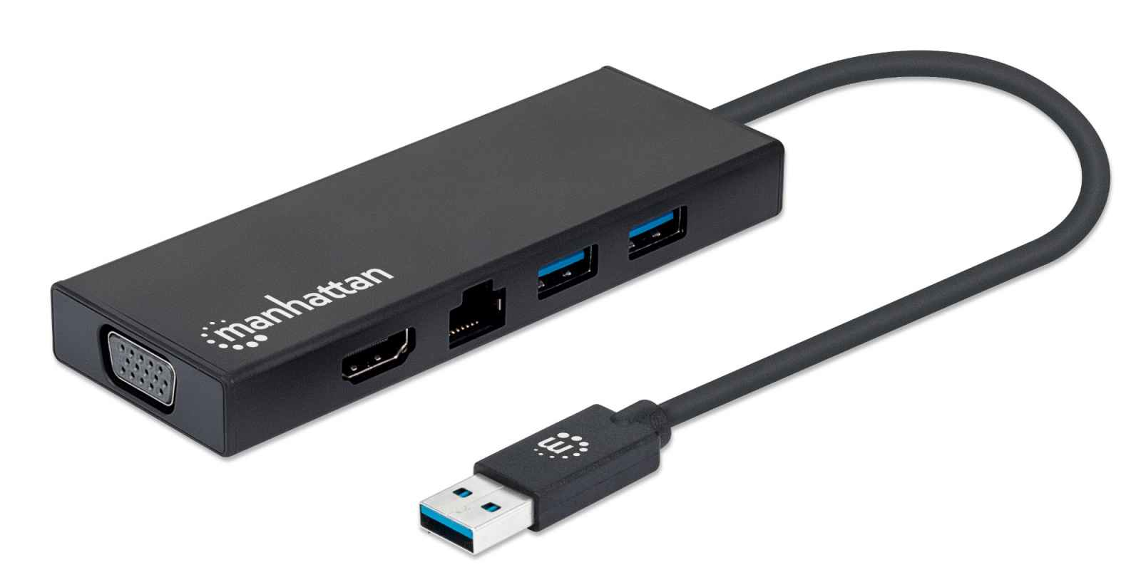 Manhattan USB-A Dock/Hub, Ports (x5): Ethernet, HDMI, USB-A (x2) and VGA, Micro-USB Power Input Port (Optional, only when additional power needed. Not required – image 2