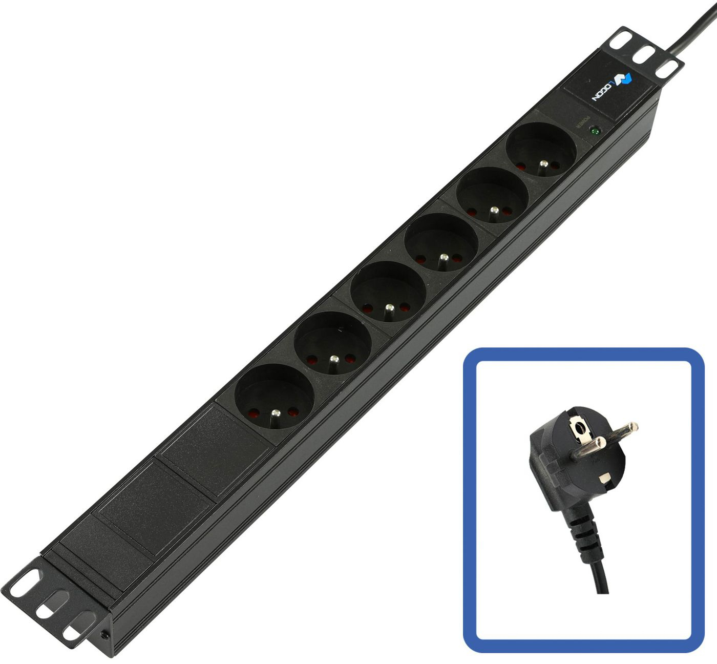 POWER STRIP 19 - 6 WAYS - 1U - WITH LED POWER