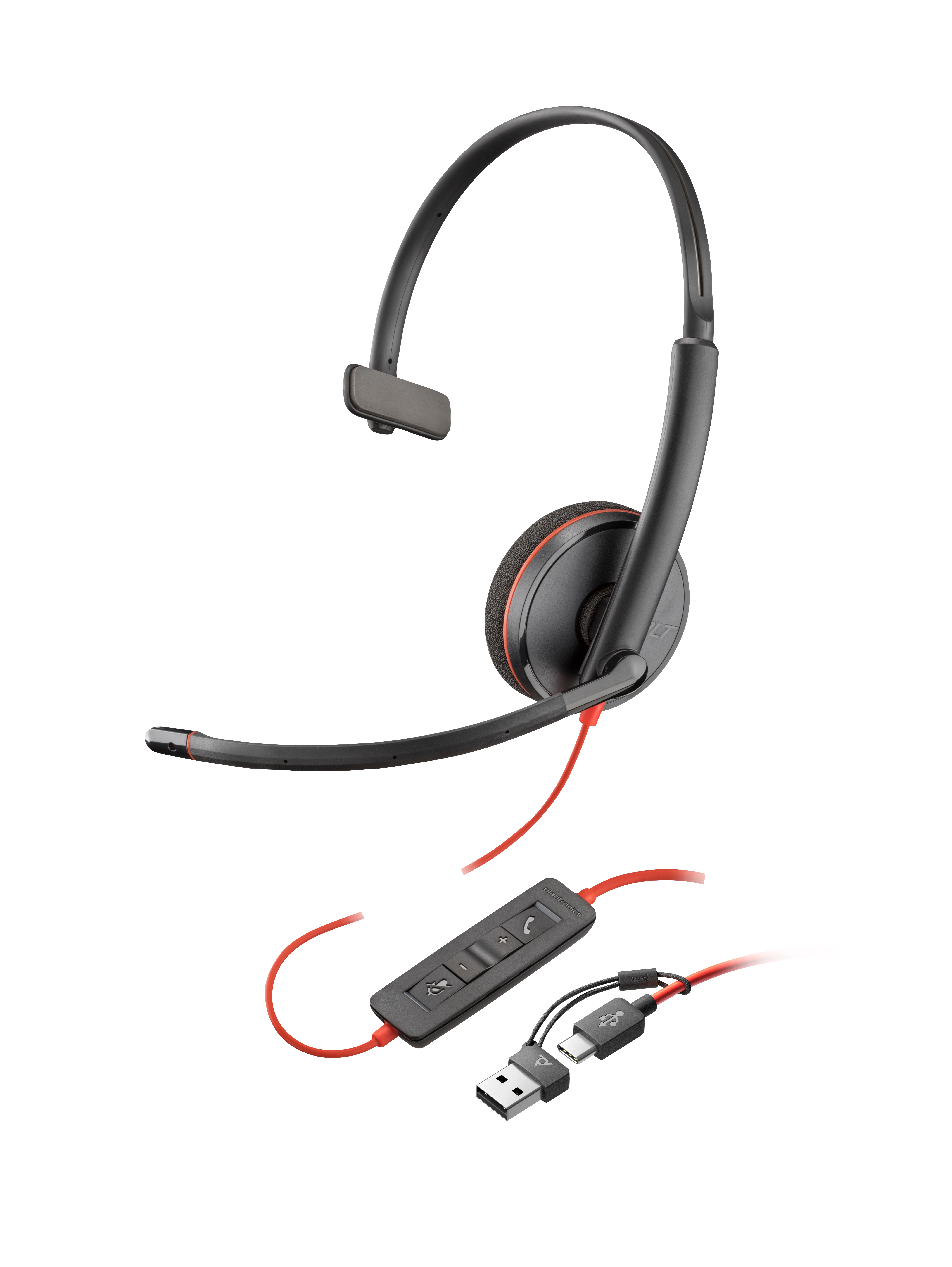 HP Poly Blackwire 3225 Stereo USB-C Headset +3.5mm Plug +USB-C/A Adapter (Bulk). Product colour: Black