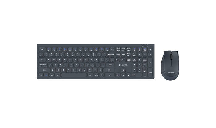 Philips 6000 series SPT6627K/93 keyboard Mouse included Universal RF Wireless + Bluetooth QWERTY English Blue, Grey – image 1