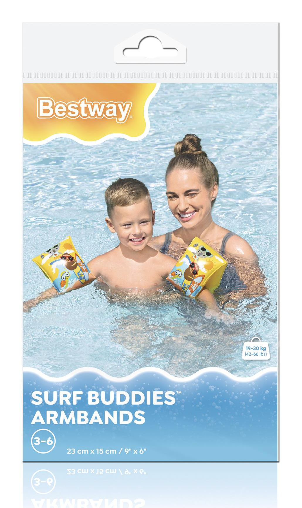 عکس شناور بازویی بادی بست‌وی مدل Surf Buddies - زرد، طرح حیوانات