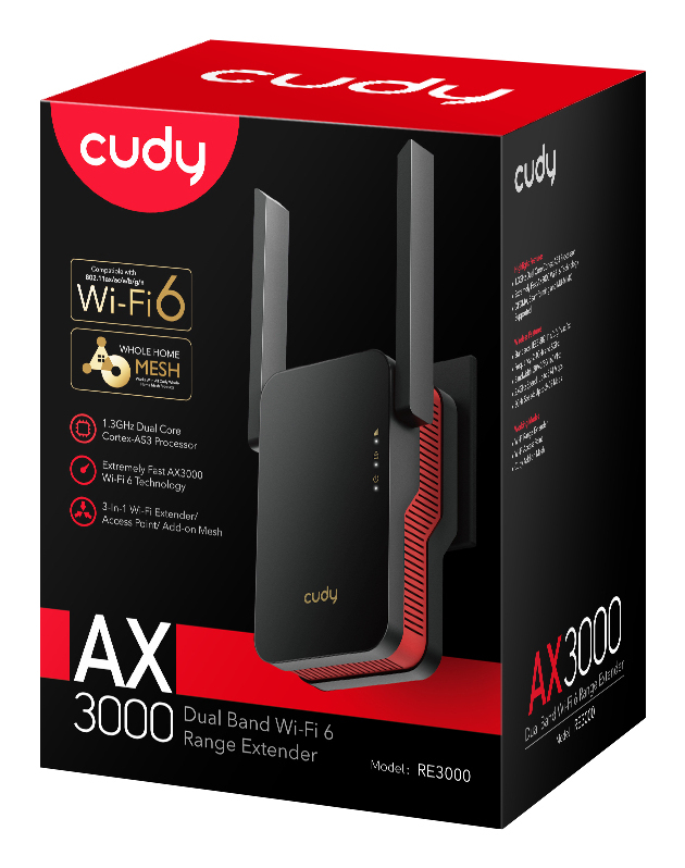 Cudy RE3000 network extender Network repeater Black, Red 10, 100, 1000 Mbit/s – image 5