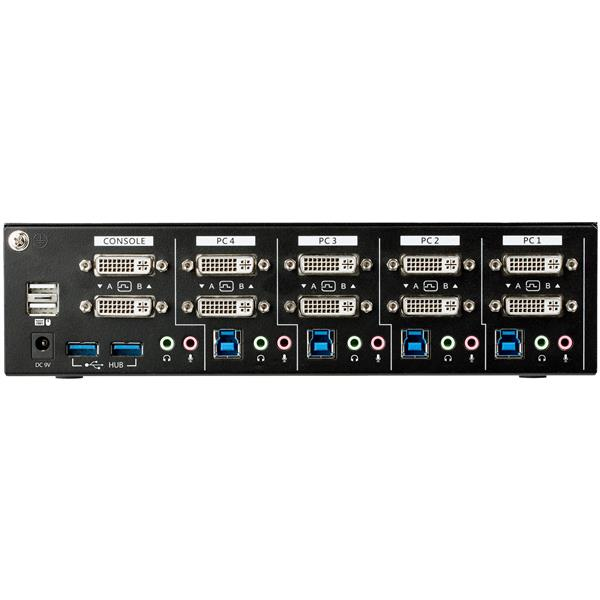 StarTech.com 4 Port Dual Monitor DVI KVM Switch - Dual Screen Display Compact USB KVM Switch with Integrated USB 3.0 Hub & Audio - Dual View KVM - Dell HP Apple – image 3