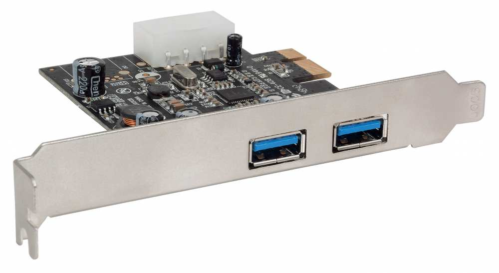 Manhattan PCI Express Card, 2x USB-A ports, 5 Gbps (USB 3.0), x1 lane, x1 x2 x4 x8 x16 lane bus, Box – image 2