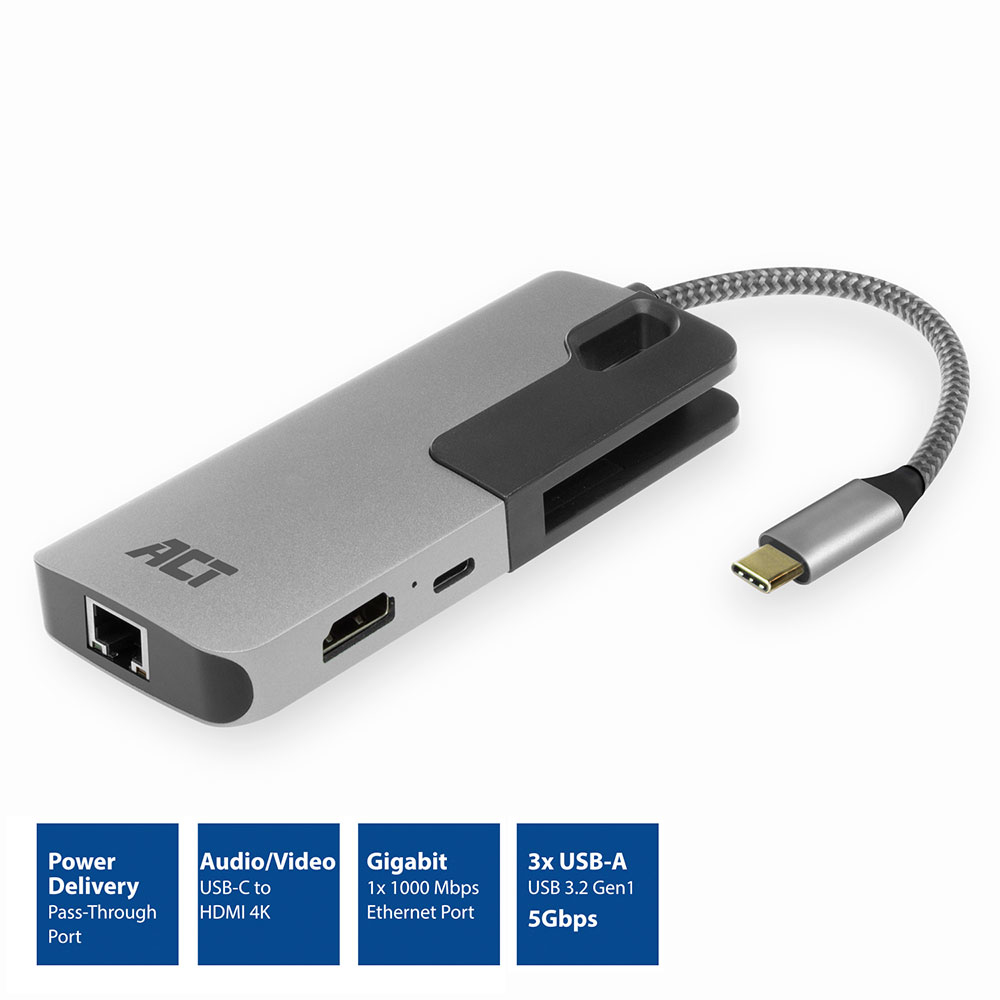 ACT USB-C docking station for 1 HDMI monitor, ethernet, 3x USB-A, PD pass-through – image 2