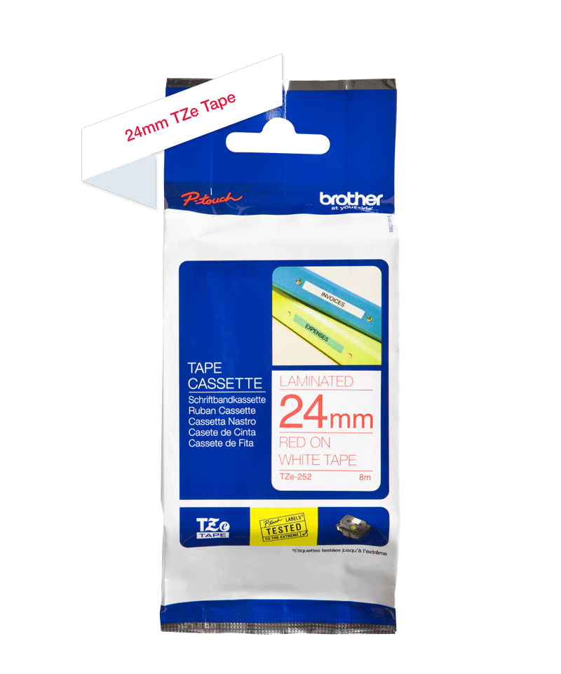 Cinta Brother TZE252 - Texto Rojo sobre Fondo Blanco - 24mm x 8mts. - TZE252 Cinta Brother TZE252 - Texto Rojo sobre Fondo Blanco - 24mm x 8mts. - TZE252