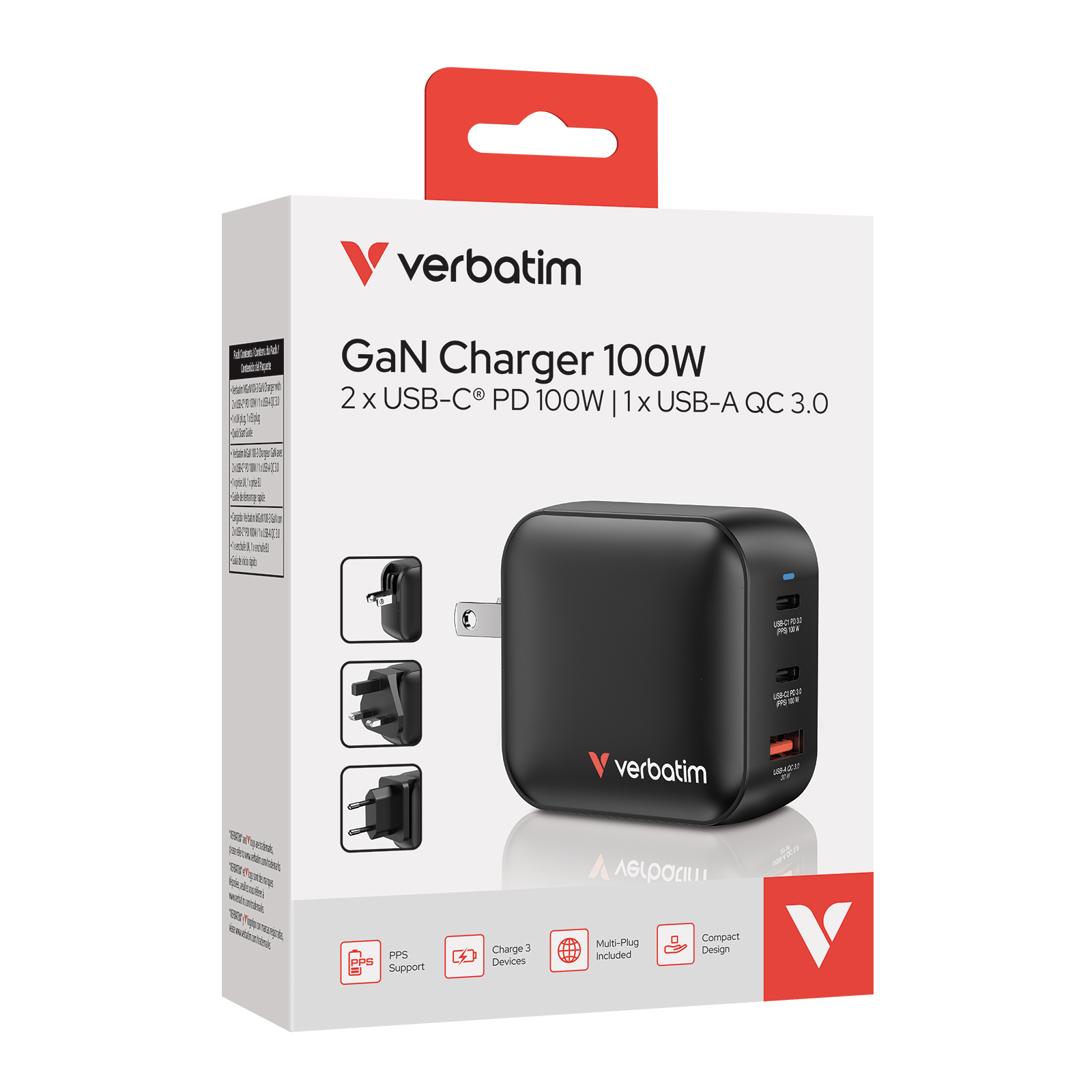 Verbatim GaN Charger 100W Universale Nero AC Ricarica rapida Interno