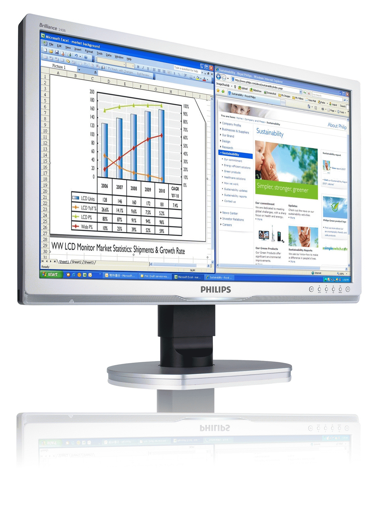 Philips Brilliance LCD monitor with Ergo base, USB, Audio 240B1CS/00
