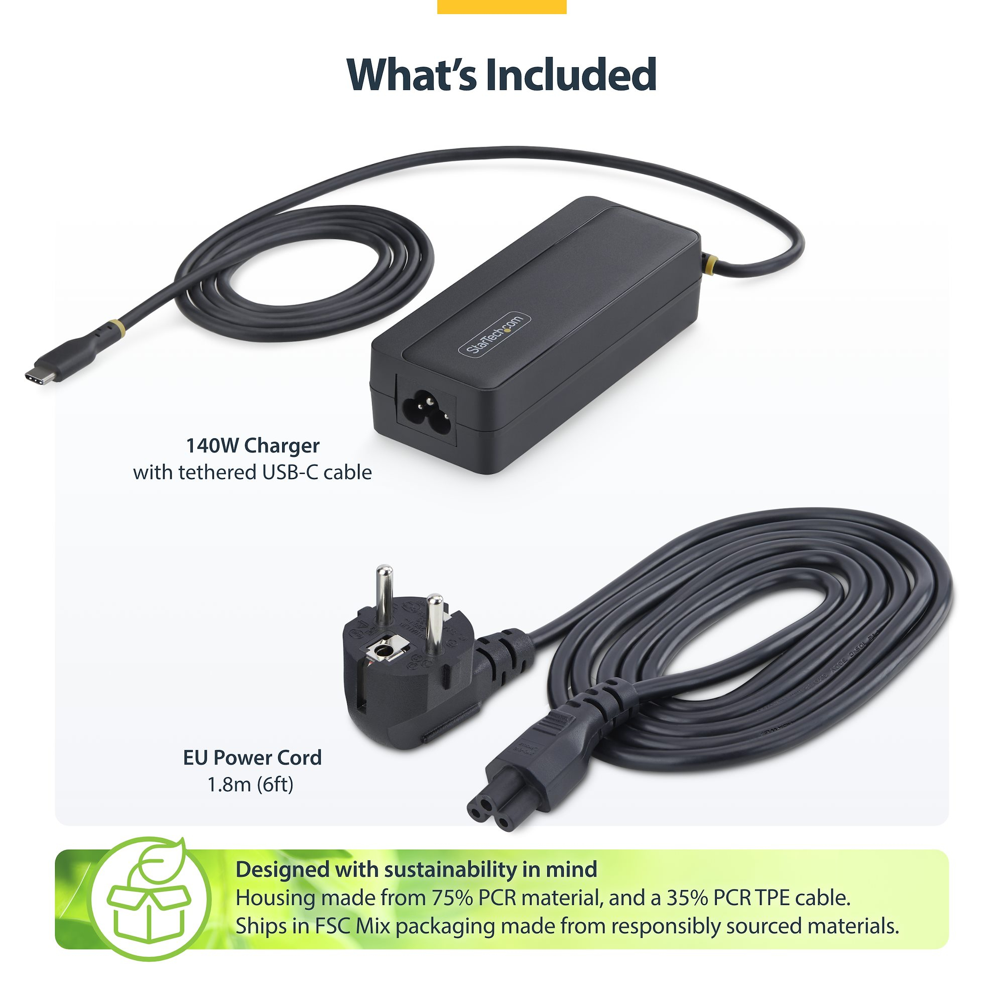 StarTech.com 140W USB-C Laptop Charger with 4ft (1.2m) Tethered USB-C Cable, GaN Power Adapter Brick for MacBook M3/M4/M5 Pro/Max, Dell Pro/Plus/Premium – image 5