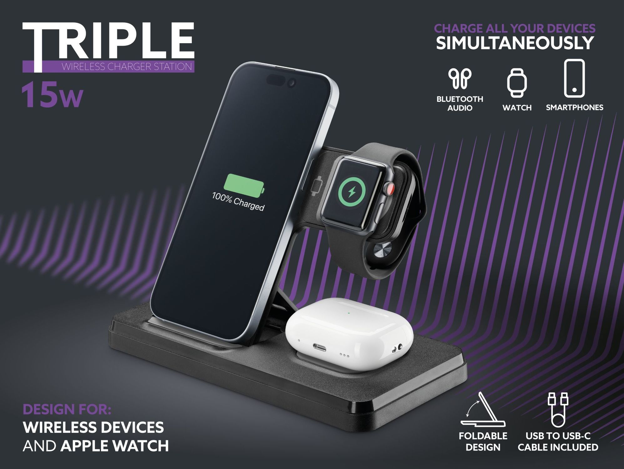 Tech Pop 8018080485701 mobile device dock station Smartwatch/Smartphone Black – image 2