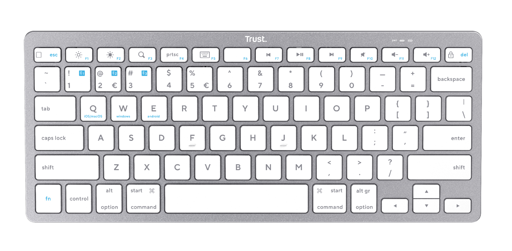 Trust 24907 keyboard Home Bluetooth Portuguese Silver – image 3
