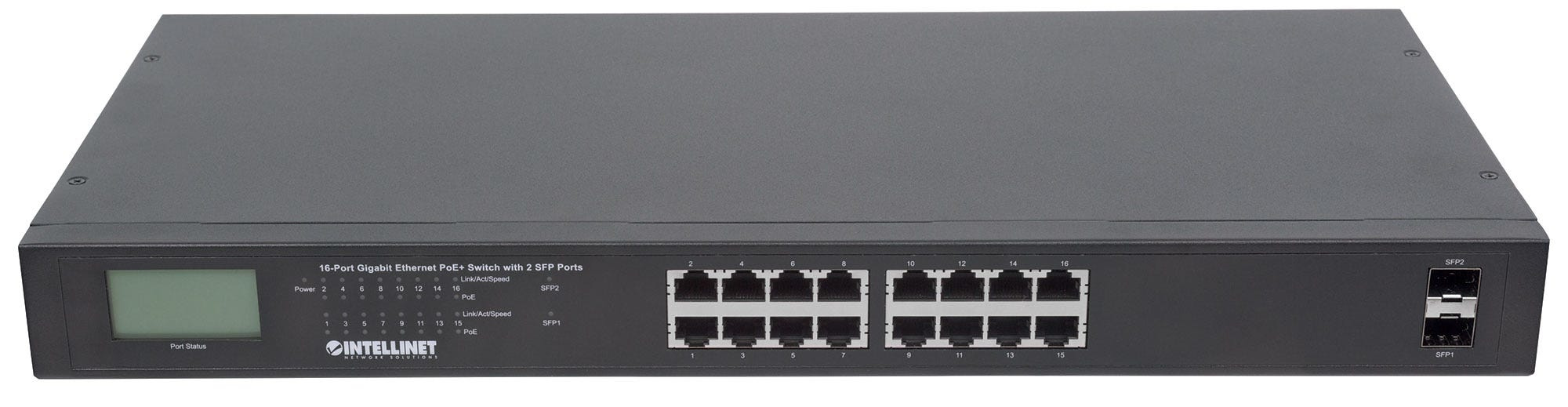 INTELLINET Switch 16-Port Gigabit PoE+ LCD-Anzeige 19 2xSFP Switche