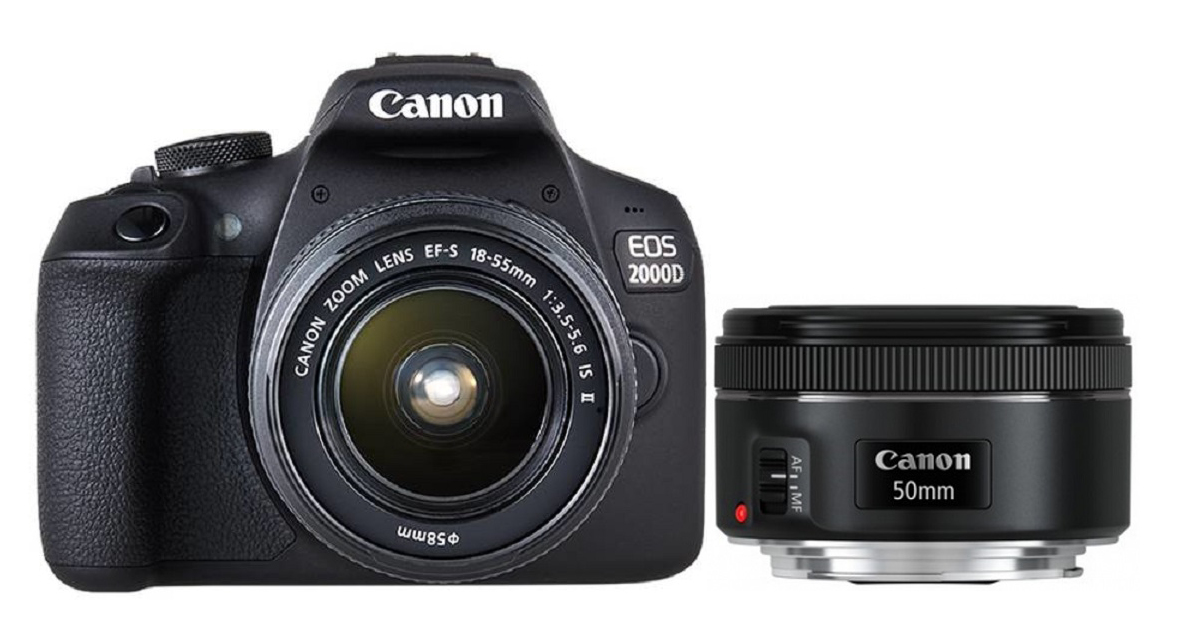 Canon EOS 2000D + EF-S 18-55 IS II + EF 50mm 1/2' SLR-kamerahus 24,1 MP CMOS 6000 x 4000 pixlar Svart