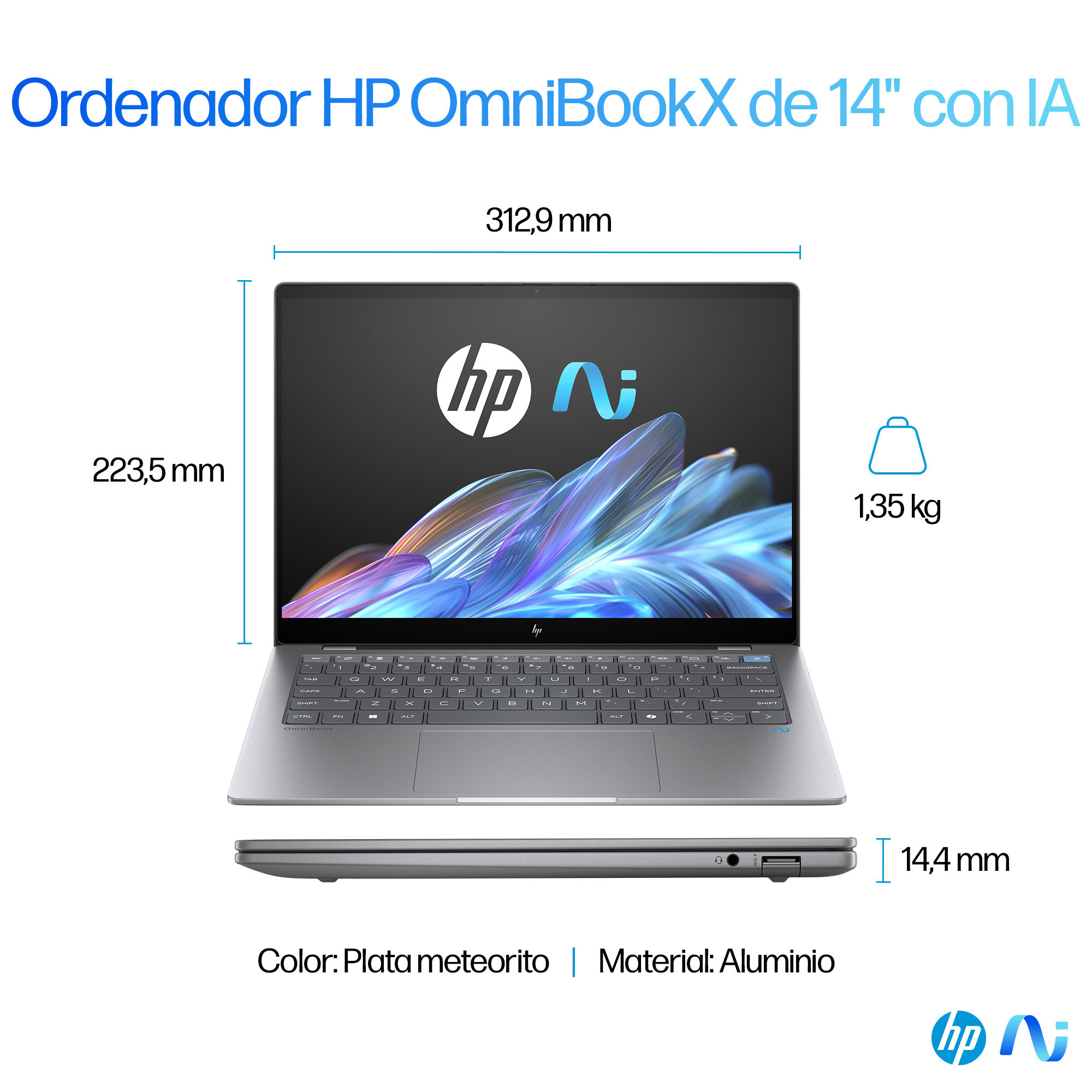 Portátil - HP OmniBook X 14- fe0002ns Copilot+ PC, 14" 2K, Snapdragon® Elite X1E-78-100 45 TOPS, 16GB RAM, 1TB SSD, Adreno Graphics, Windows 11 H - imagen 7