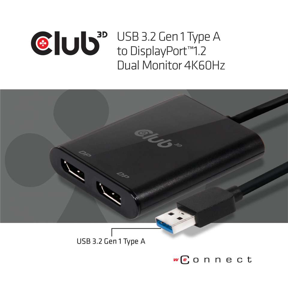 CLUB3D USB3.2 Gen1 Type A to 2x DisplayPort™1.2 Dual Monitor 4K60Hz DisplayLink Video Splitter – image 3