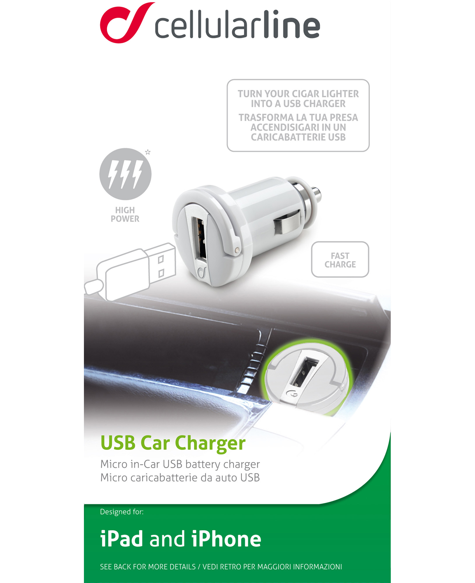 Cellularline MICROCBRUSBIPAD mobile device charger Mobile phone, MP3, MP4, Tablet White Cigar lighter Auto – image 4